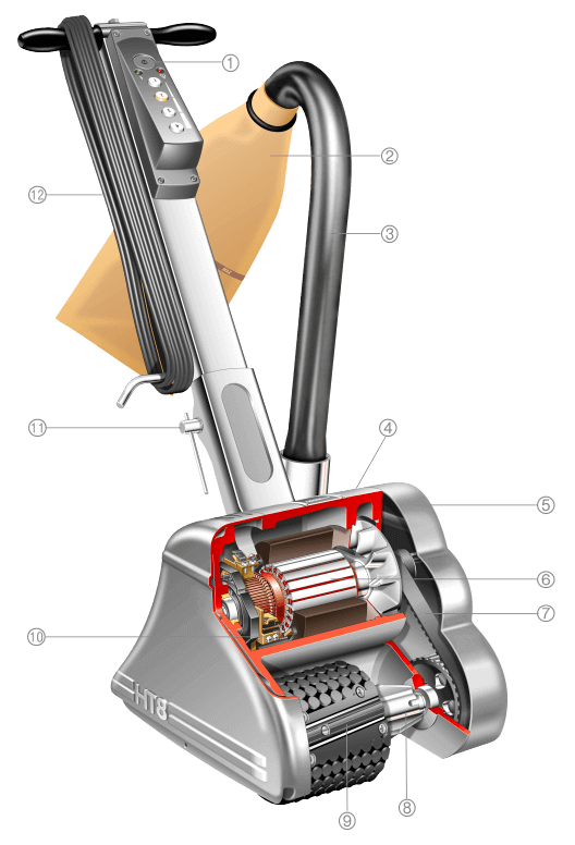 HT8 Drum Floor Sander (Single-Speed, Clamp Bar Drum) Design Illustration